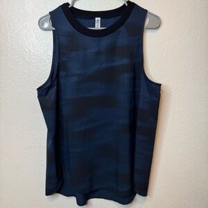 Athleta Zephyr Print Blurred Camo Navy and Black High Low Tank Top Size Large